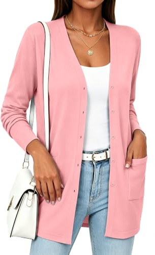 YUNDAI Womens Long Knit Cardigan Open Front Button Sweater with Pockets