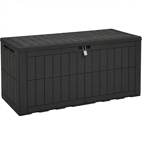 YITAHOME Außenspeicherbox 450L Wasserdichte Deckbox für Gartengeräte Terrassenkissen Swimmingpool-Zubehör verschließbar einfach zusammenzubauen vielseitiger Sitzbank oder Tisch,schwarz