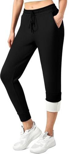 Stanpetix Fleece Lined Joggers for Women with Pockets Black Medium