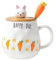 Tasse Ostern Ostertasse Kindertasse - Tasse Hase 400ml Keramik Kaffeetasse Milch Becher mit deckel, Geschenk Teetasse mit Edelstahl Löffel, Süße Tasse Geschenke für Frauen