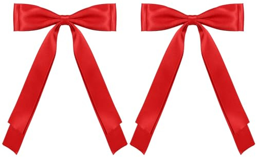 5.5 Red Hair Bow Clips for Women Girls, Silky Satin Ribbon Bow-Knot Alligator Barrettes with Long Tail,Valentines Christmas Ponytail Holder Accessories for Toddler Teens Kids