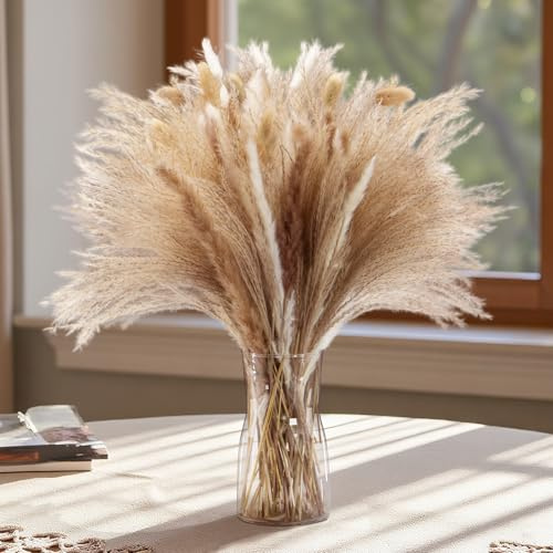 BORISCA 120 Peças Pampas Secas Decoracion, Flores Secas Decoracion 43 cm Ramo Flores Secas Naturales para Decoracion Hogar Boho y Decoracion Mesa Comedor