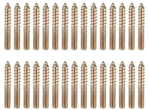 sourcing map 30 Pcs M6x40 Hanger Bolts, Carbon Steel Double Headed Self-Tapping Wood Dowel Screws for Wood Joint Furniture Legs, Color Zinc