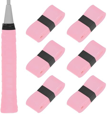 M METERXITY 6-Pack Tennis Racket Grip Tape PU Tennis Overgrip Grip Tapes Anti-Slip Sweat Absorbent for Pickleball/Racquetball/Badminton/Squash/Baseball Bat Handle Light Pink