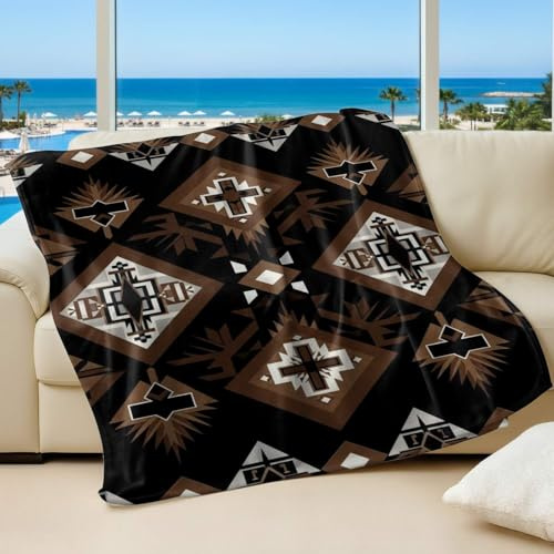 Southwestern Style Cowboy Riding Printed Flannel Blanket, Cozy Throw Blanket for Adults and Kids Home Decor (08,180x200cm)