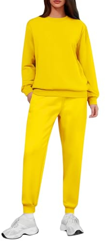 Chándal Mujer Elegante Chandal Verano Mujer Ropa de Deporte Conjunto Punto 2 Piezas Pantalon Y Jersey Pantalón Chándal Faja Amarillo M