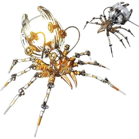 Puzzle 3D in Metallo a Forma di Ragno con Lampada a LED, Kit di Puzzle Meccanico Steampunk Fai-da-te, Kit di Montaggio Fai-da-te da 512 Pezzi per Bambini e Adulti - Rompicapo e Decorazione Scrivania