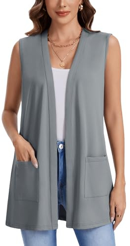 Actcat Cardigan da donna senza maniche leggero aperto davanti casual vestibilità ampia gilet con tasche 2026