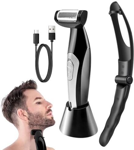 Rasoio per la schiena da uomo – Rasoio a pelo lungo petto con manico lungo, trimmer estensibile rimovibile e impermeabile, strumento elettrico per la depilazione del corpo umido/asciutto | Rasoio con