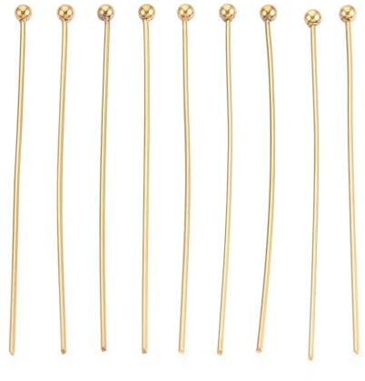 DanLingJewelry Lot de 100 épingles à tête sphérique en acier inoxydable de 40 mm pour boucles d'oreilles et colliers Doré