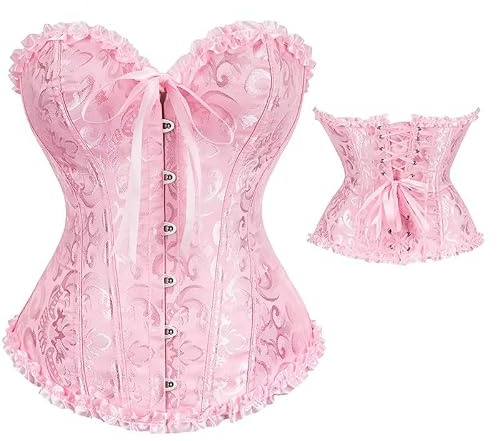 rutell Women‘s Steel Boned Overbust Corset Top | Lace Up Waist Trainer Bustier for Party, Cosplay & Gothic Halloween Costumes | Victorian Style Corset for Women