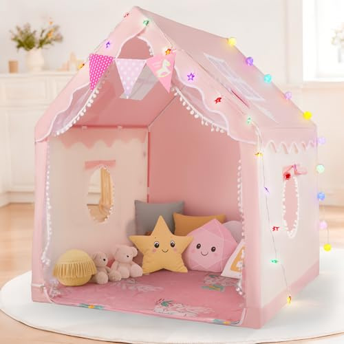 Tienda de campaña para niños con Forma de casa, con Luces LED y Alfombrilla, Interior y Exterior