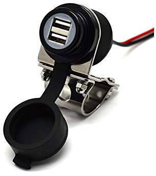 Cliff Top Motorcycle USB Charger Waterproof Dual USB Port 4.6A 23W Aluminium, Heavy Duty for 7/8’’ and 1’’ Handlebars - Prevents Battery Drain (Black)