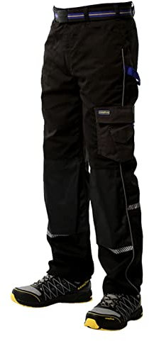 Goodyear Workwear Pantalon De Travail De Sécurité Réfléchissant Cargo Multi-Poches Flexible Pour Homme, Noir/Bieu Royal, 38 Taille Jambe Régulière (32)