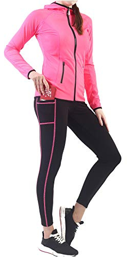 VICKISUI Conjunto de ropa deportiva para mujer, ropa de entrenamiento, gimnasio, yoga, correr, pista, chaqueta, conjunto de 2 piezas, Fucsia-1, M