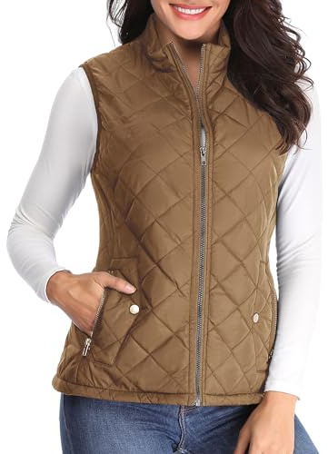 MISS MOLY Weste Damen Steppweste Leicht Ärmellose Weste Gilet Jacke ohne Ärmel Kamel XX-Large