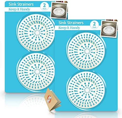 SOL 4pk Sink Strainer - Kitchen Sink Strainer Plug 7cm x 7cm - Hair Catcher for Sink Drain, Bathroom Sink Plug, Sink Strainer Plug, Drainage Solution for Kitchen & Bathroom