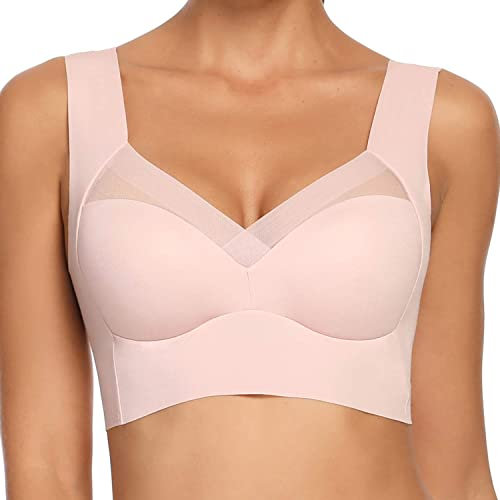 WOWENY Sleep Wireless Bras for Women Bralette Crop Top Comfort Bra Tops Full Coverage Thin Soft Bras Bustier Pink XL