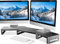 Meatanty Monitor Stand, Dual Monitor Riser with Adjustable Length & Angle, Wireless Charging, USB Ports, Black Metal Stand
