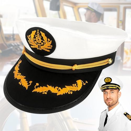 Cappello da Capitano per Adulti, Berretto da Marinaio Marino, Cappello da Marinaio da Capitano Bianco, Cappello Capitano Yacht, Cappello Unisex Marinaio Capitano, Per Feste a Tema di Carnevale Cosplay