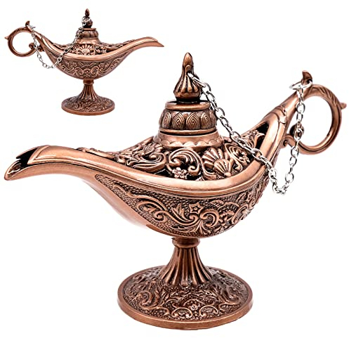 INHEMING Genie Lampe Aladdin ,Mini Aladdin Wunderlampe,Magische Lampe, Metall Geschnitzte Dekoration Genie Öllampe,Klassische Dekoartikel Genielampe,Zinklegierung - 11.5 x 4 x 7.5 cm