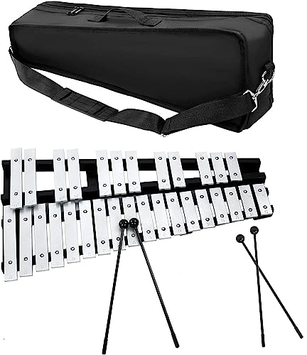 OUUTMEE 30 Noten Xylophon, Glockenspiel Aluminium Stangen mit 2 Schlägeln Ständer mit Aufbewahrungskoffer Performance Musikkonzert Präsentation Schulkunstwettbewerb