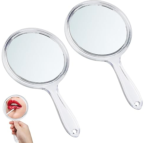 Fyihoxi 2 Stück Handspiegel mit Griff, Handspiegel mit Vergrößerung, Doppelseitiger Handspiegel, Kosmetikspiegel Schminkspiegel für Tägliche Make-up Damen