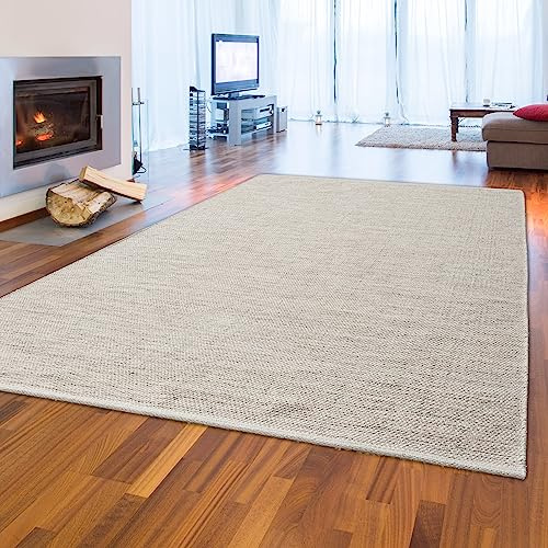 Teppich-Traum Eleganter handgewebter Woll-Teppich Esszimmer strapazierfähig hochwertig Creme-beige, 160 x 230 cm
