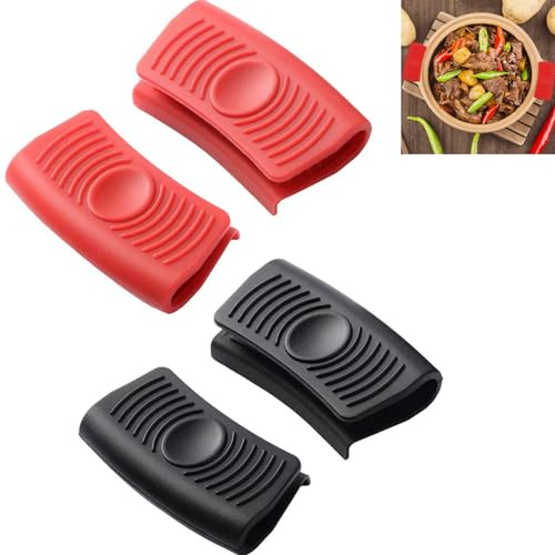 Manico Caldo in Silicone,4 Pezzi Manico Silicone Presine,Presine Silicone Impugnatura a Clip,Supporto per manico padella calda,Resistenti Presine Silicone da Cucina