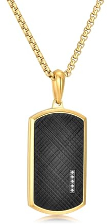 GAVU Collier Acier Inoxydable Homme, Collier Plaqué Or, Pendentif Plaque Militaire pour Hommes, Cadeau pour Fête des Pères, 55cm