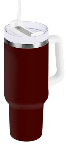 Vacuum Coldee - Vaso con pajilla, resistente a fugas, botellas de agua con tapa para niños, taza de boca ancha con asa para el hogar, la oficina o el automóvil, 887 ml, color borgoña