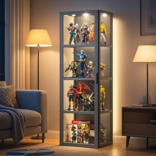 Poxvythb Vetrina espositiva vetrinetta soggiorno vetrina espositiva per collezionismo armadio lego espositore Armadietto per Soggiorno Camera da Letto Ufficio Senza luce(42x33x130cm/grigio)