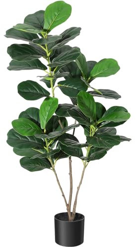 Garvee 122 cm Künstliche Pflanzen, Künstlicher Fiddle Feigenbaum Mit Weiß Topf Kunstbaum Groß Fake Pflanzen Plastikpflanzen Kunstpflanzen für Drinnen und Draußen, Zimmer Schlafzimmer Home Decor