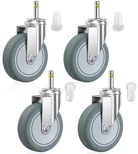 HOLKIE Juego de 4 Ruedas giratorias con Vástago de 100mm, 11x35mm (diámetro de vástago de 11mm, longitud de vástago de 35mm), Ruedas con capacidad de 370 kg, de goma TPR