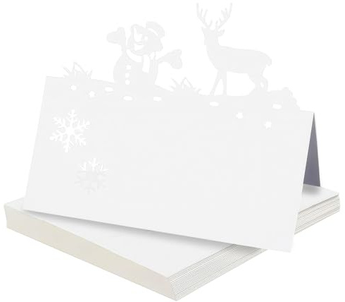 60Pcs White Place Card Name Card Table Dinner Seat Snowman Reindeer | Pattern Number Card Greeting Writable Printable Foldable Wedding Party Birthday Easter Christmas Decoration