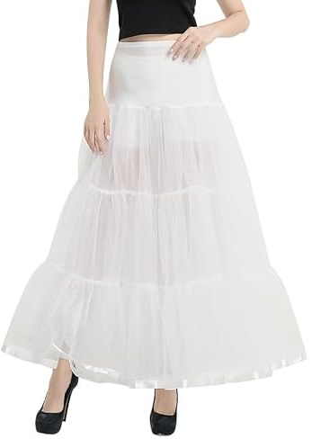 nicticsi Jupon Long en Tulle sous Robe Femme Transparente Jupe Longue Cheville Fluide Mariage Tutu Jupon pour Prom Soirée Robe De Mariée Petticoat