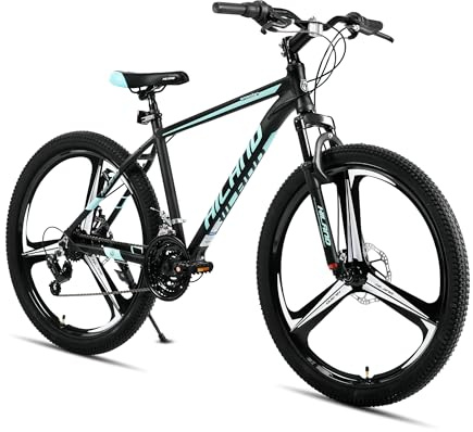 Hiland 26 Inch Mountain Bike for Adults, 3 Spoke Wheel, 18 Speed Mens and Womens Mountain Bike, with Double Disc Brakes, 26 Inch MTB Aluminium Frame Bicycle, Blue