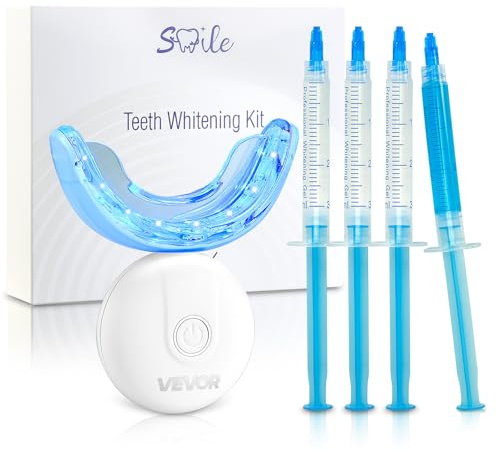VEVOR Kit de Blanqueamiento Dental, con 32 Luces LED Aceleradoras, Jeringa de Gel, Gel Desensibilizante y Bandeja en Forma de U, Blanqueador Dental Portátil Para Eliminar las Manchas Difíciles