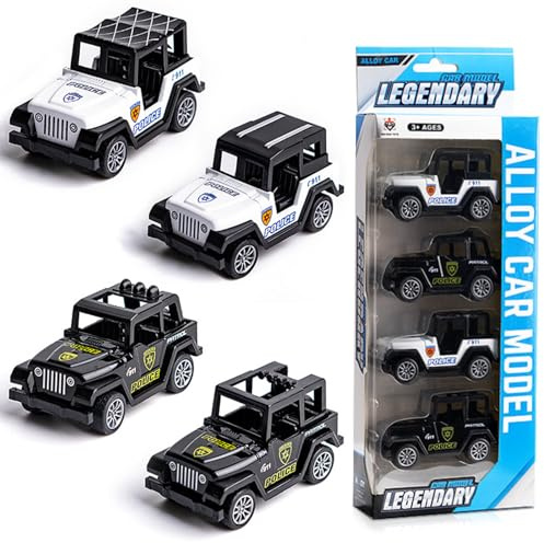 4PCS Cars Modèle Jouet, Mini Modèle Voiture Jouet, Miniatures Voiture Friction Jouets, Enfants Petite Cars Jouets, Cartoon Métal Auto Ensemble, pour Enfant Anniversaire Car Cadeau (Car De Police)