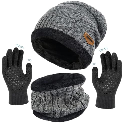 XILEPINGAN Conjunto Gorro Bufanda Guantes Táctiles para unisex, Set de Bufanda y Guantes Invierno, Conjunto Bufand y Gorro y Guanes, con forro polar