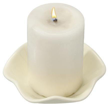 QUARKZMAN Portavelas De Cerámica De 4 Pulgadas Plato para Velas Tea Light Porta Incienso Plato para Velas Aromaterapia Decoración Rústica Vintage para El Hoja De Loto Amarillo Transparente