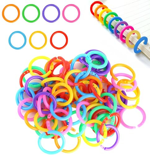 AUGTYRLV 140 Pezzi Anelli Fogli Rilegatura in Plastica Colorati 28 mm Anelli per Libri Foglia Mobile per Raccoglitori Album Quaderni Documenti Portachiavi Organizzazione Ufficio