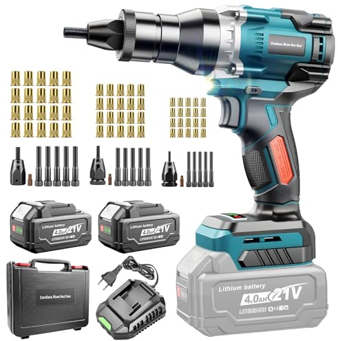 Yofuly Rivettatrice per Inserti Filettati a Batteria Compatibile con Makita 18V Batteria, Pistola Elettrico a Rivetti con 2 Batterie 4.0Ah | Modalità Automatica, con Dadi a Rivetto M6/M8/M10