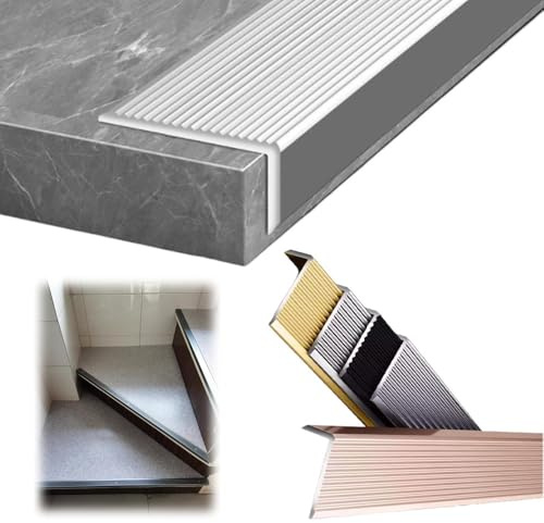 Genérico Perfil Antideslizante para escaleras de 102 cm (48) - Moldura metálica en Forma de L para escaleras de Madera, Vinilo y baldosas - Acabado Duradero en Aluminio Gris - Protector de escaleras