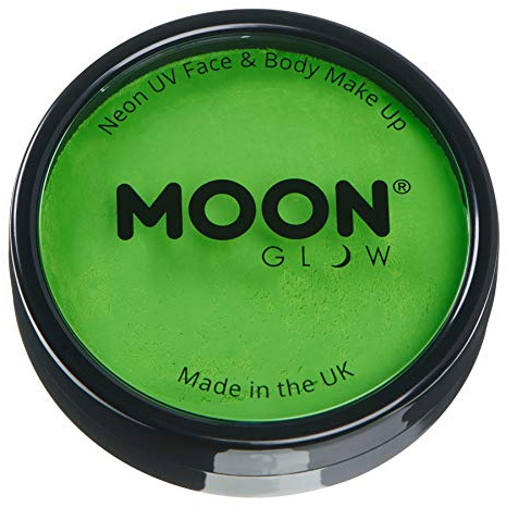Pro Intense Neon UV Face & Body Paint Cake Pots by Moon Glow - Intense Green - Professional Water Based Face Paint Makeup for Adults, Kids - 36g