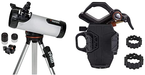 Celestron 31150 LCM 114 Short Computerised Reflector Telescope, Silver & 81055 NexYZ 3-Axis Universal Smartphone Adapter, Patented Design Black
