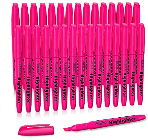 Shuttle Art Textmarker, 30 Textmarker, rosa, schnell trocknender, ungiftiger, fluoreszierender Marker mit leuchtenden Farben und Meißelspitze, geeignet für Erwachsene und Kinder, ideal für Zuhause