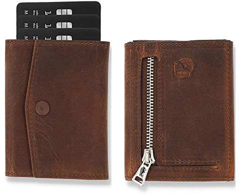 Solo Pelle® Leder I Slim Wallet mit Münzfach I Geldbeutel mit RFID Schutz I Platz für mindestens 12 Karten I Mini Portemonnaie für Herren und Damen I Geldbörse (Vintage Braun, mit Münzfach)