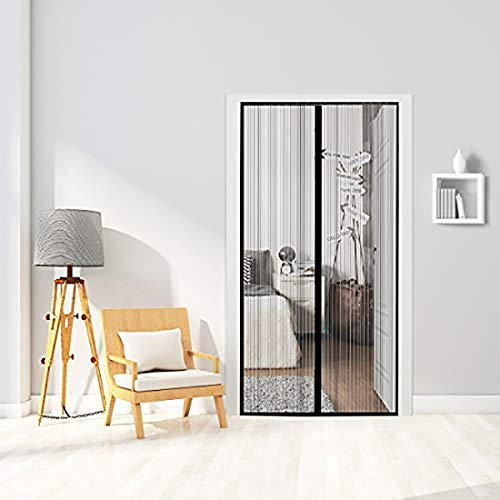 Magnet Fliegengitter Tür 215x265cm Magnetvorhang Magnetverschluss mit Rahmen Ohne Bohren MüCkenschutz Insektenschutzrollo TerrassentüRen Schwarz