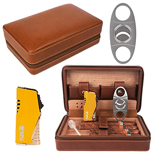 Portasigari da viaggio portatile in pelle per quattro sigari, tagliasigari, umidificatore per sigari con tagliasigari, regalo per testimoni dello sposo, regalo di compleanno